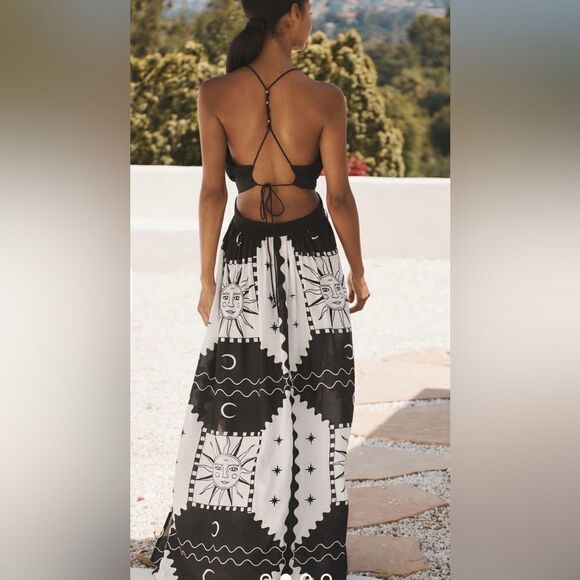 Anthropologie Tigre Indigo Celestial Print Halter Neck Maxi Dress - Picture 4 of 12